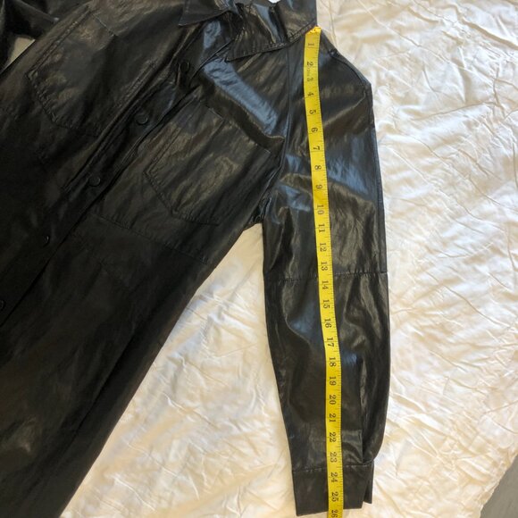 Zara Faux Leather Shirt Shacket Coat Button-Up S Black - Picture 16 of 16